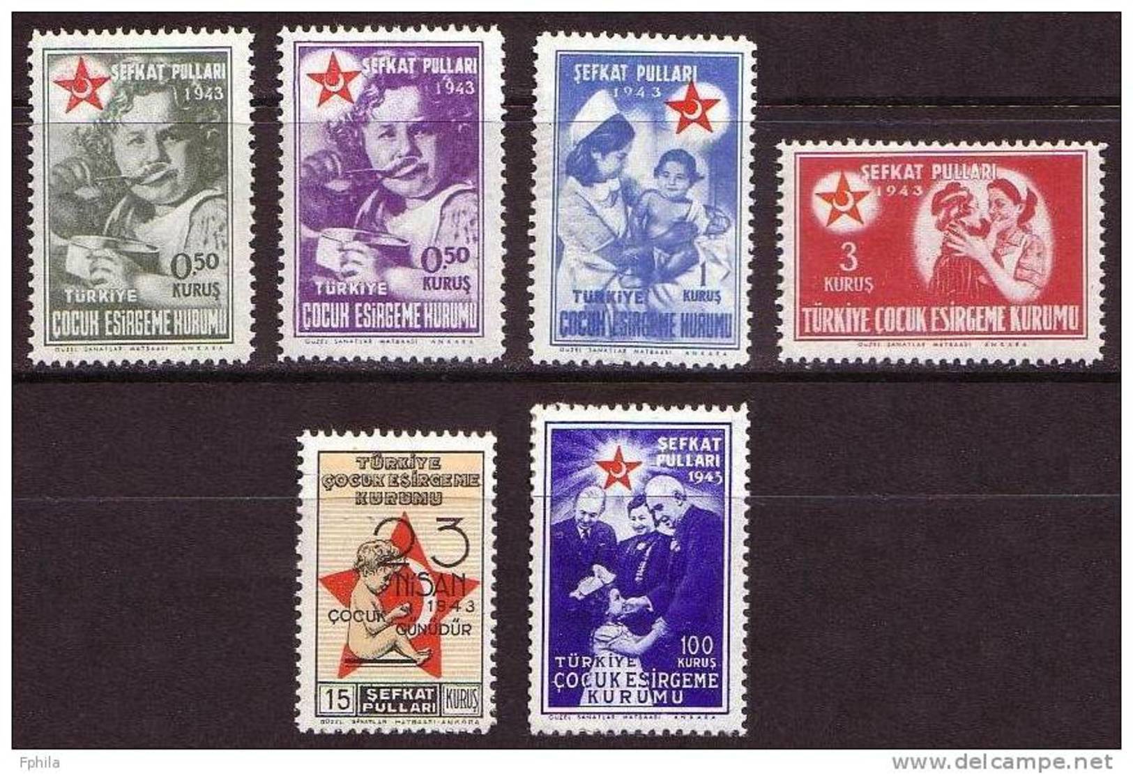 1943 TURKEY 23RD. APRIL CHILDREN FESTIVAL CHARITY STAMPS MINT WITHOUT GUM - Timbres De Bienfaisance