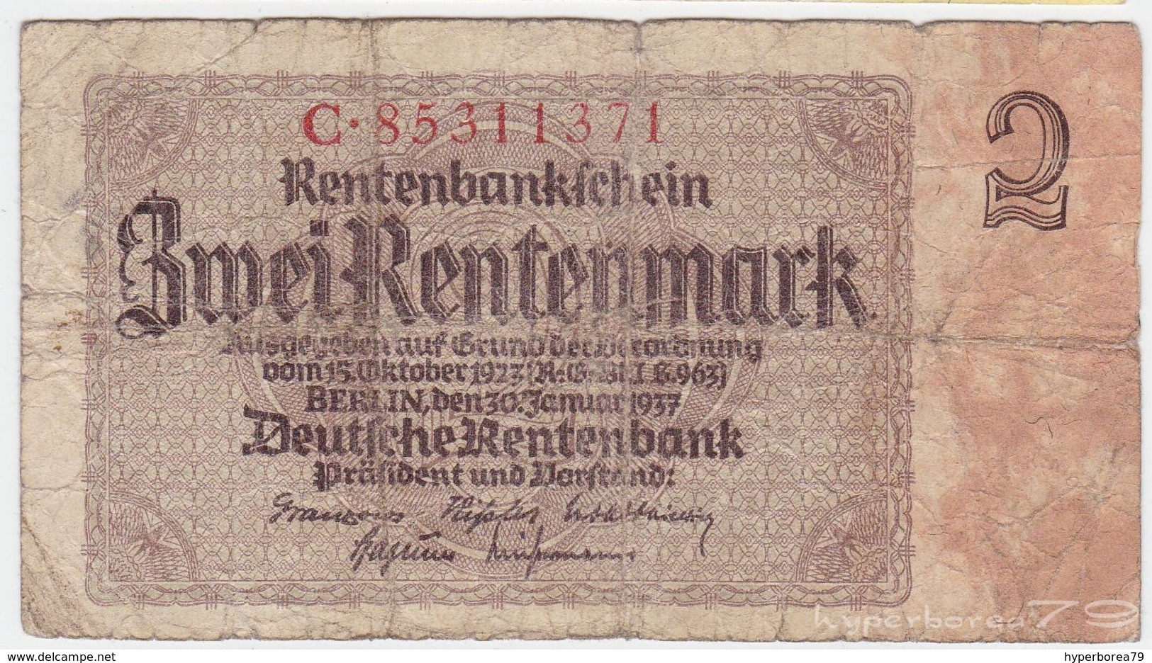 Germany P 174 B - 2 Rentenmark 30.1.1937 - Fine - Sonstige & Ohne Zuordnung