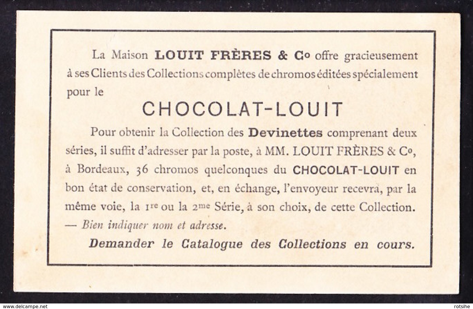 CHROMO Chocolat LOUIT Frères  Carrosse Chasseur - Louit