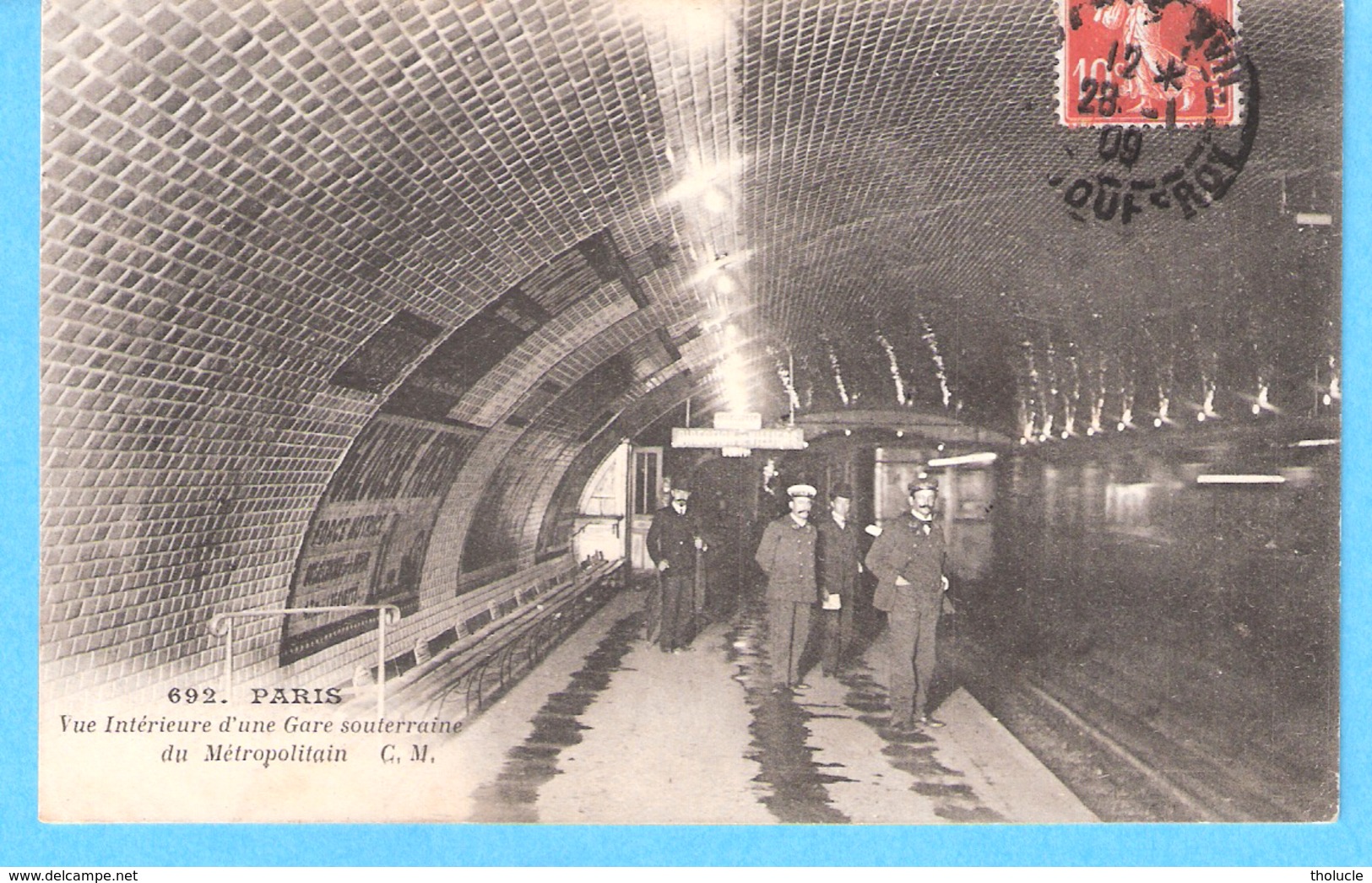 Paris-1909-Métro Parisien-Vue Intérieure D'une Gare Souterraine Du Métropolitain-Rame De Métro Et Préposés-animée - Metro, Stations