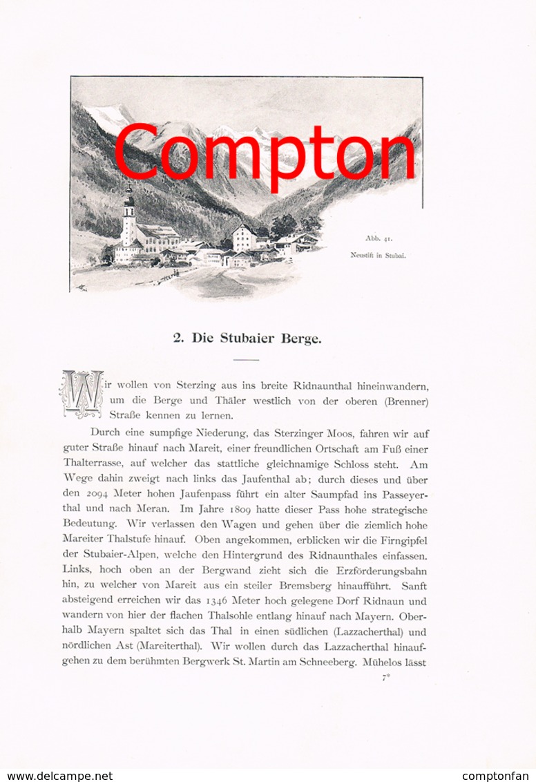 A102 317 - E.T.Compton Stubaital Ridnauntal Zuckerhütl Artikel Mit 2 Bildern 1896 !! - Andere & Zonder Classificatie