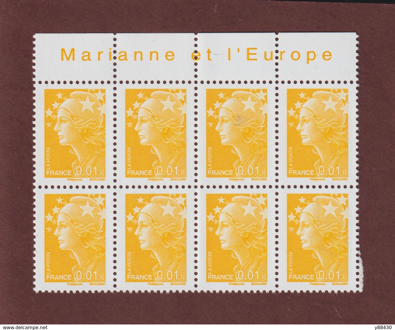 4226 De 2008 - Neuf ** Gommé - "MARIANNE ET L'EUROPE"  Bloc  De 8 Timbres - Marianne De  Beaujard De 1c. - 2008-2013 Marianna Di Beaujard