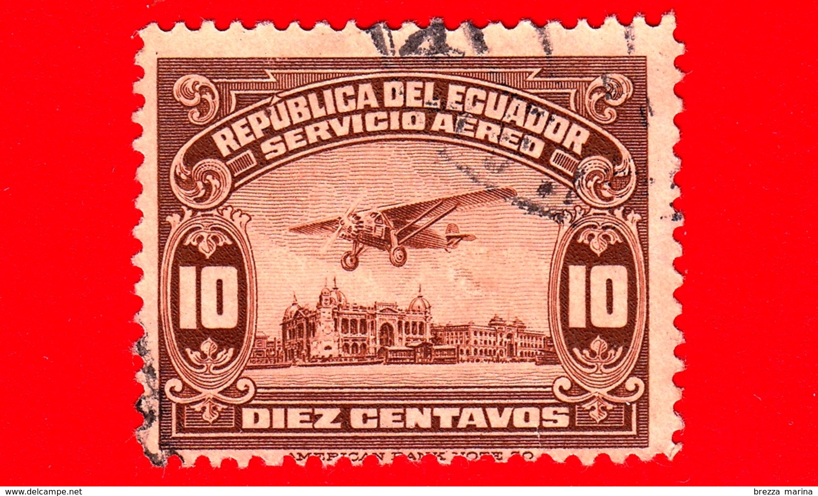 ECUADOR - Usato - 1929 - Aeroplano Sul Lungomare Di Guayaquil - 10 - P. Aerea - Ecuador