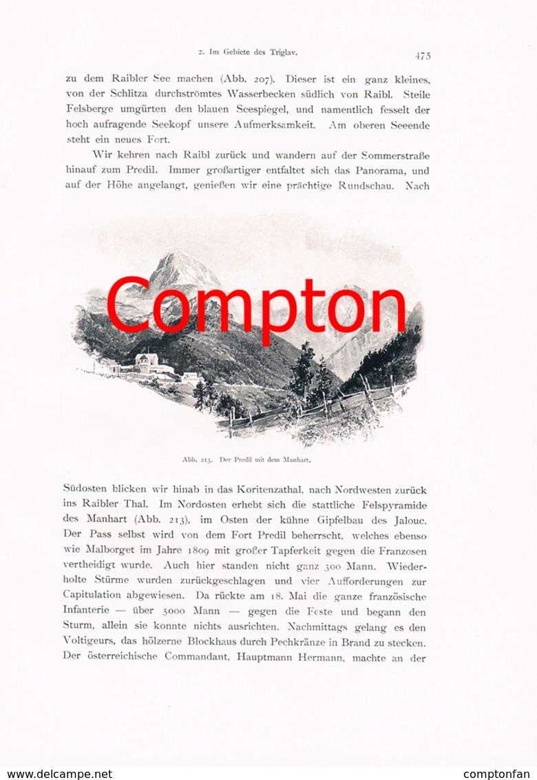 344 E.T.Compton Triglav Veldes Trenta Artikel mit 11 Bildern 1896 !!