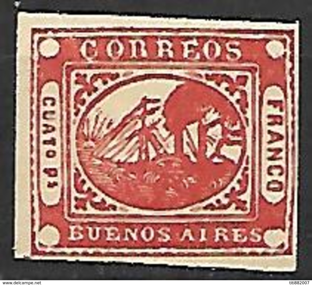 BUENOS AIRES   -    1858 .  Y&T N° 3 (*) .  Bateau à Vapeur. - Buenos Aires (1858-1864)