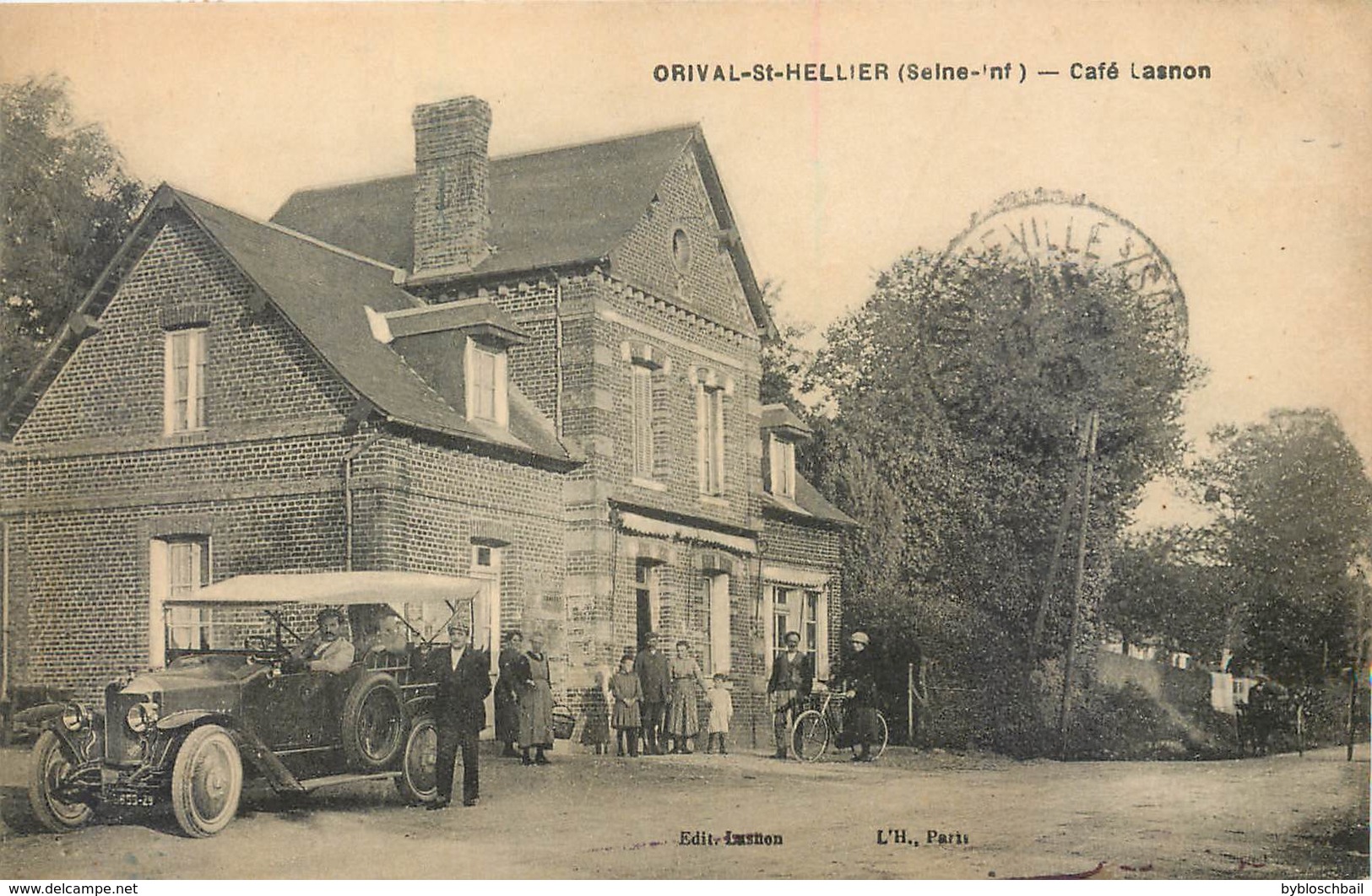 CPA 76 Seine Maritime Orival St Hellier Saint Café Lasnon Voiture Traction Cycliste - Autres & Non Classés