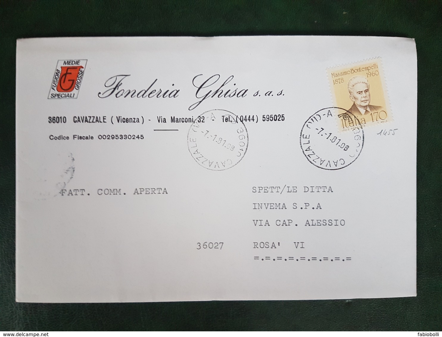 (26340) STORIA POSTALE ITALIA 1981 - 1981-90: Storia Postale