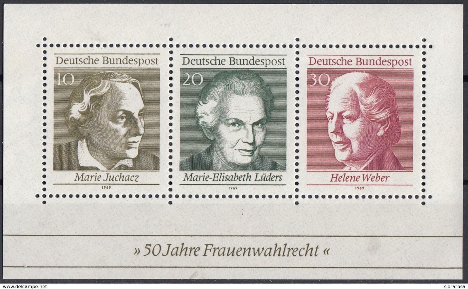 Germania 1969 Sc. 1007 Marie-Elisabeth Luders - Juchacz - Helene Weber Sheet Nuovo MNH Germany Giorno Mamma - Muttertag