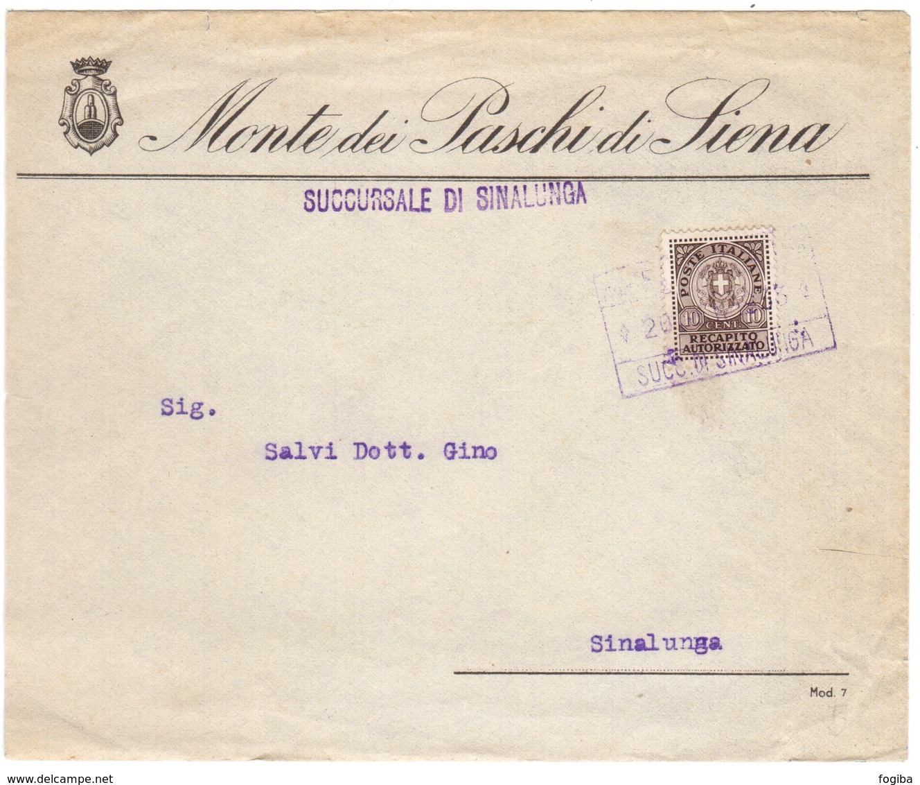 YN118   Regno 1933 Recapito Autorizzato 10c Su Busta Monte Paschi Succursale Sinalunga - Storia Postale