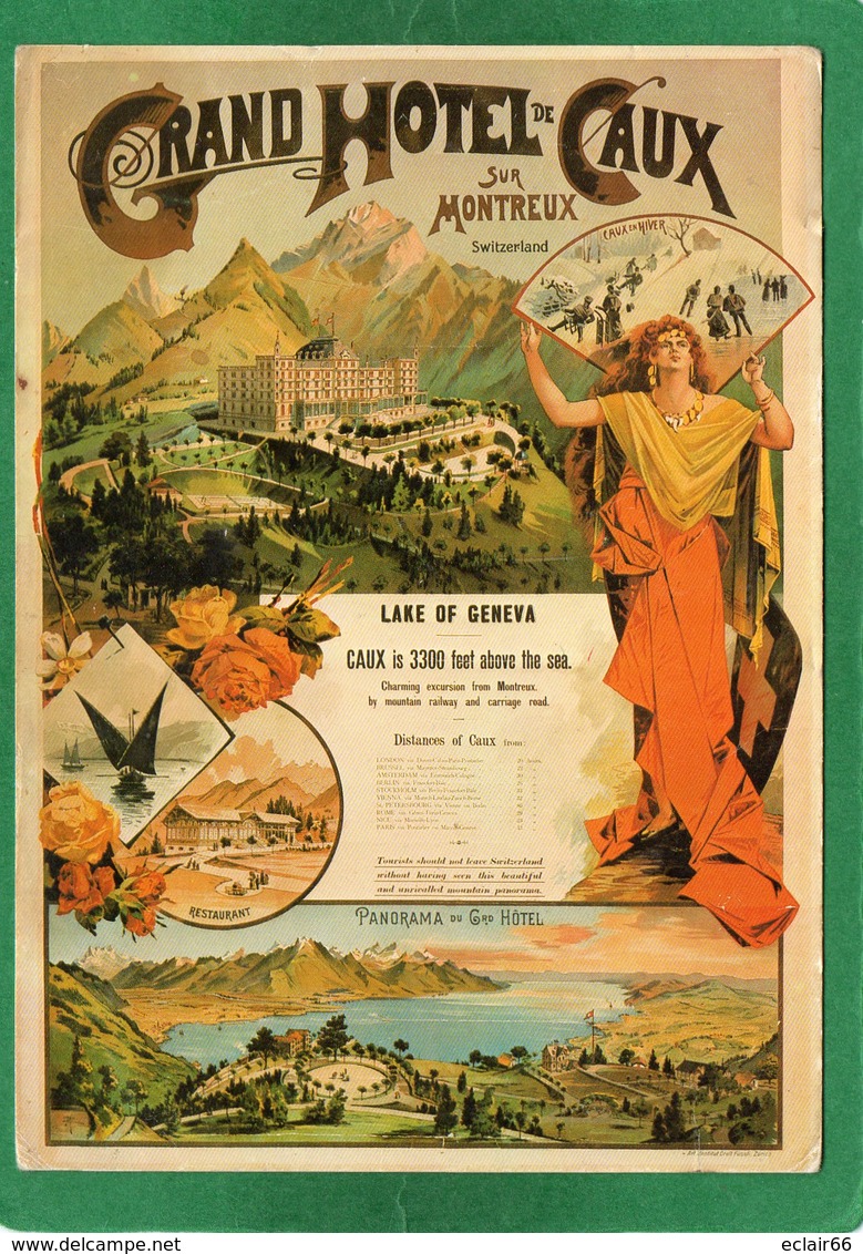 REPRODUCTION En Carte Postale Des Affiches CHEMINS DE FER GRAND HOTEL DE CAUX Sur MONTREUX état Impeccable - Autres & Non Classés