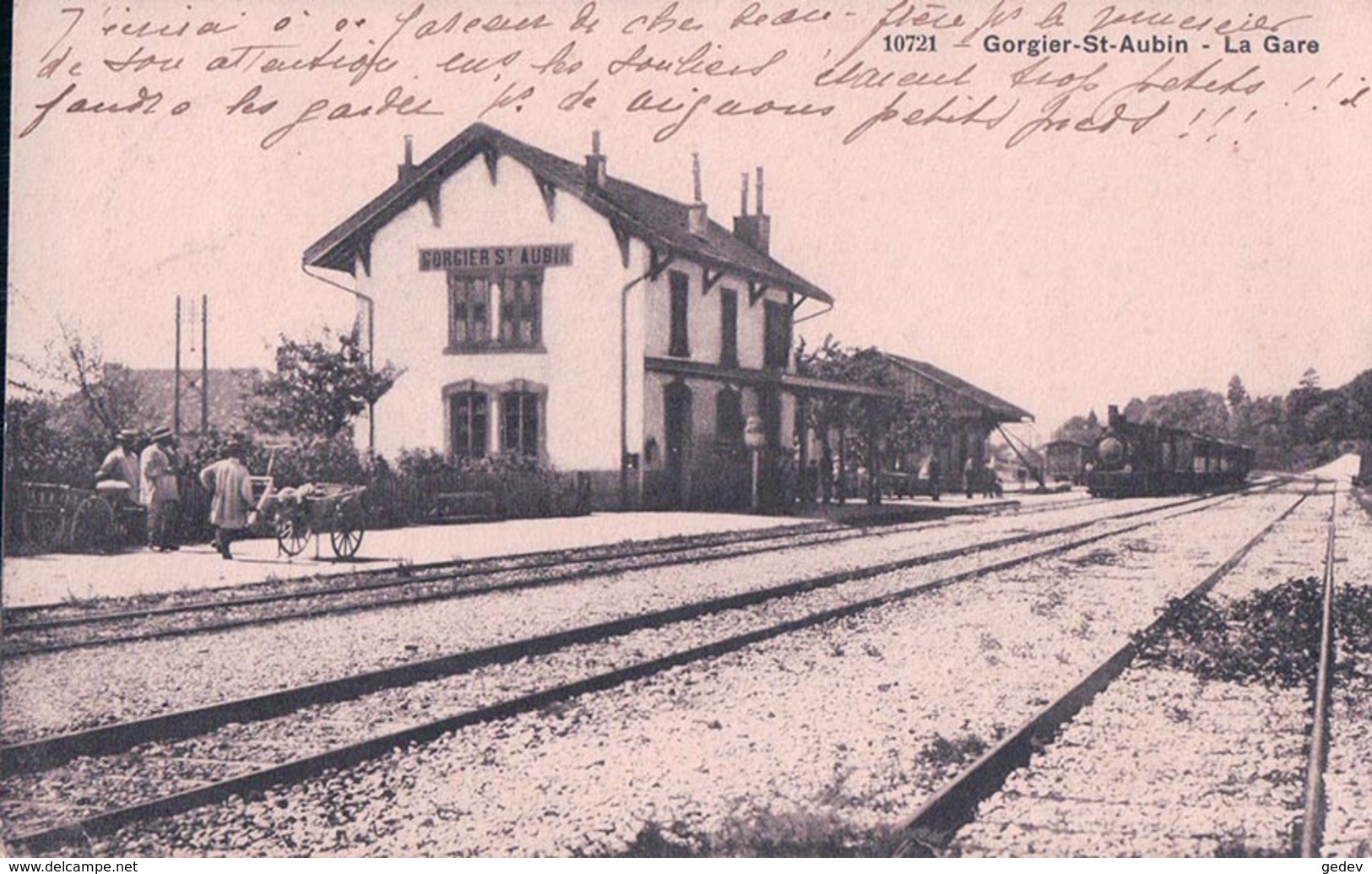 Gorgier St Aubin, Chemin De Fer, La Gare Et Train à Vapeur (18.9.1912) - Saint-Aubin/Sauges