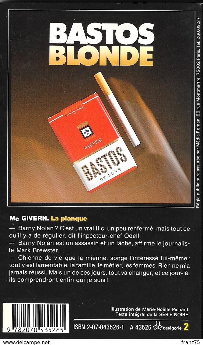 La PLANQUE-William McGIVERN-1984-Carré Noir--TBE - NRF Gallimard