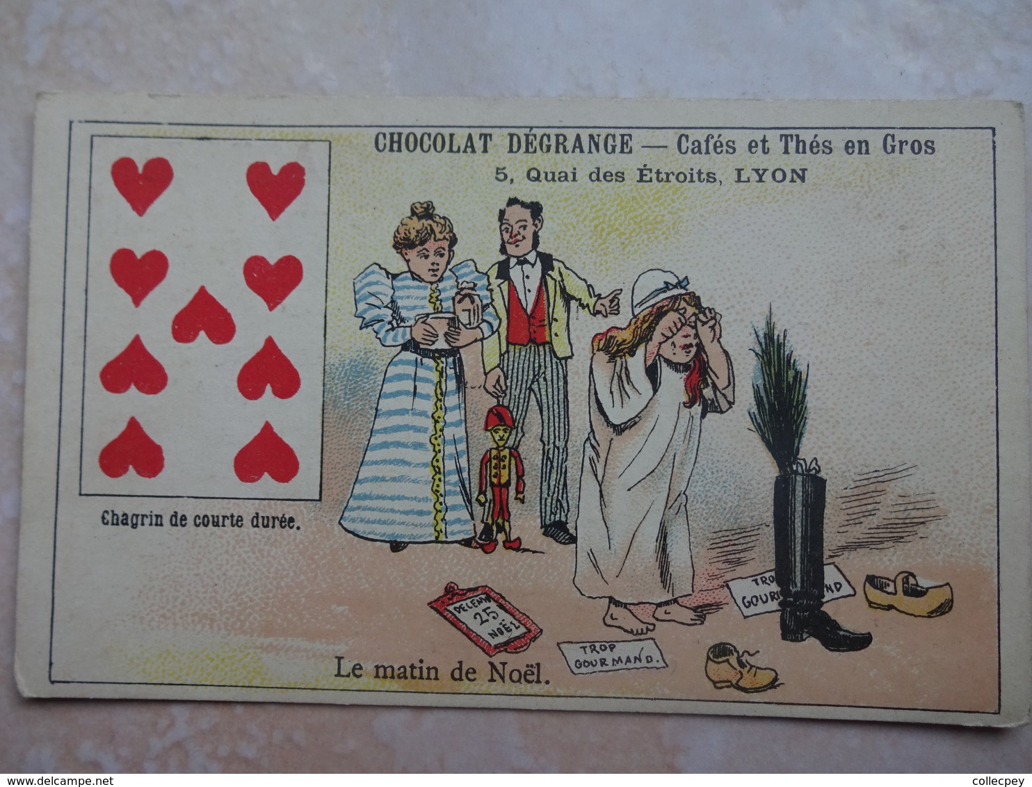 Chromo LYON Chocolat DEGRANGE - Carte à Jouer 9 Coeur - Autres & Non Classés