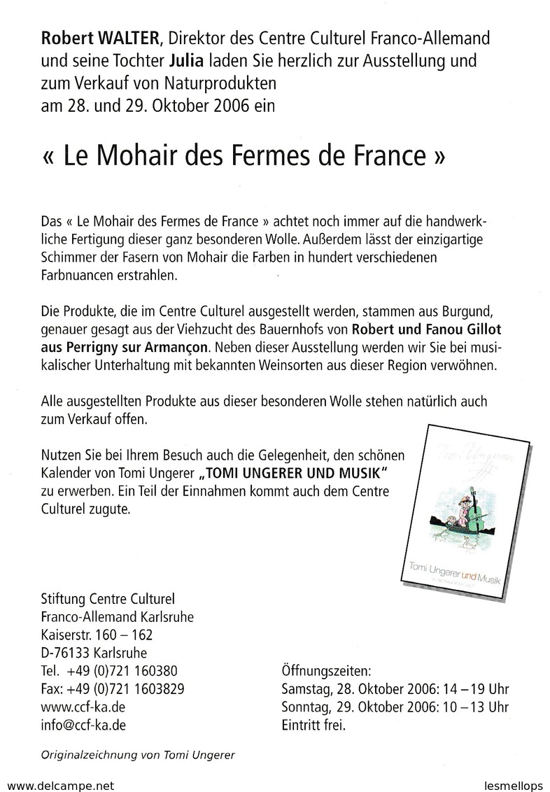 Carton Tomi Ungerer Le Mohair Des Fermes De France - Autres & Non Classés