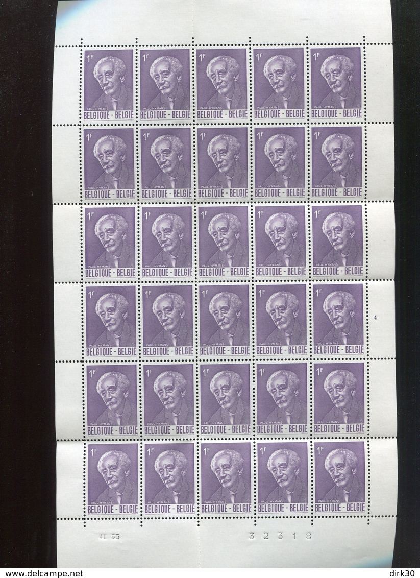 Belgie 1965 1321 Paul Hymans Full Sheet Mnh  Plaatnummer 4 (margin Folds) - Non Classés