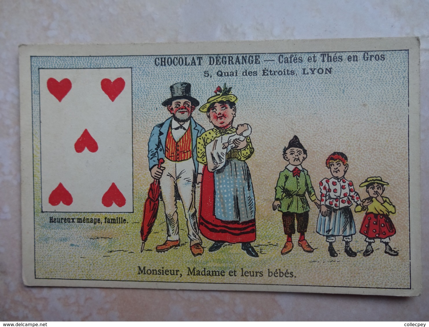 Chromo LYON Chocolat DEGRANGE - Carte à Jouer 5 Coeur - Autres & Non Classés