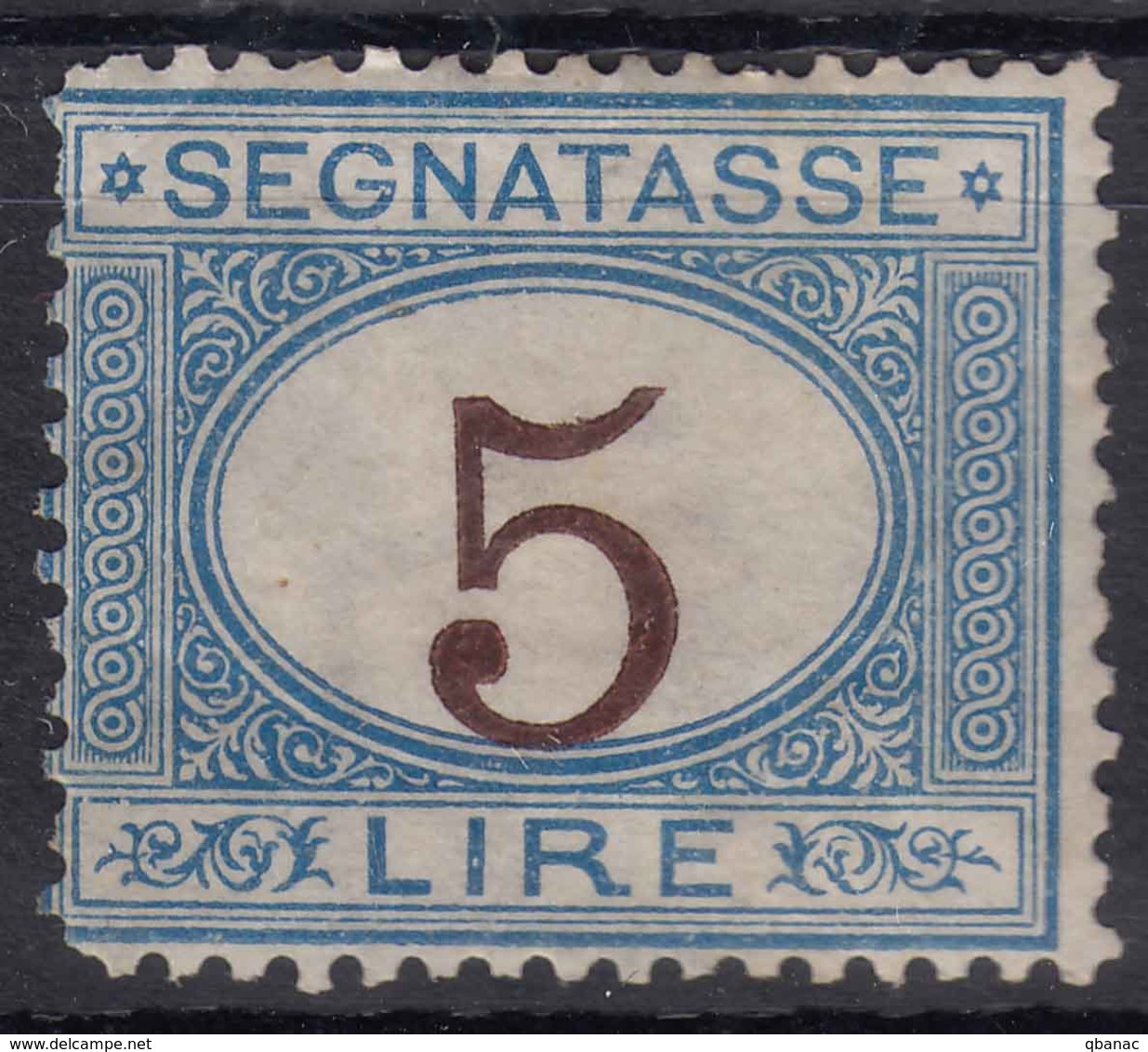 Italy 1870 Porto Segnatasse Sassone#13 Mi#13, 5 Lire, Mint Hinged - Taxe