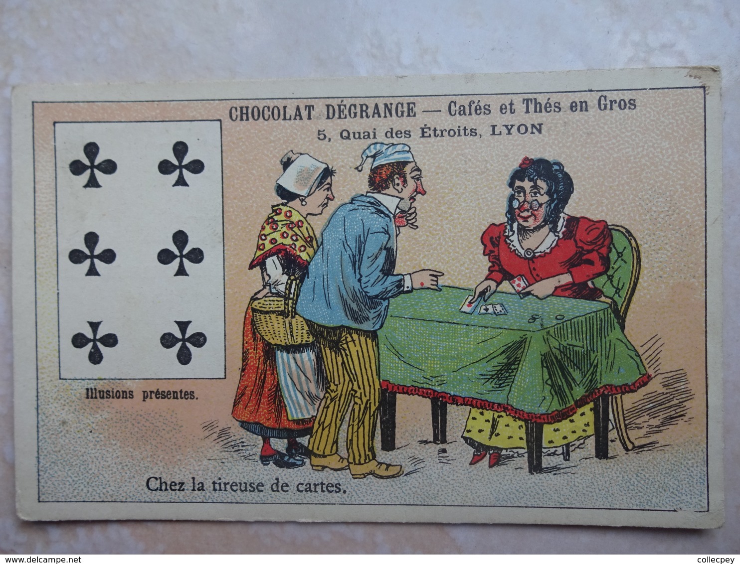 Chromo LYON Chocolat DEGRANGE - Carte à Jouer 6 Trêfle - Autres & Non Classés