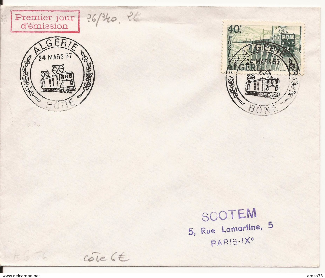 ALGERIE ENVELOPPE PREMIER JOUR BONE 24 MARS 1957 - Lettres & Documents