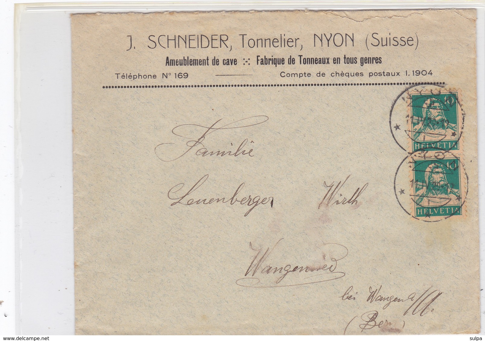 J. SCHNEIDER Tonnelier, Nyon, Lettre Commerciale - Vins & Alcools