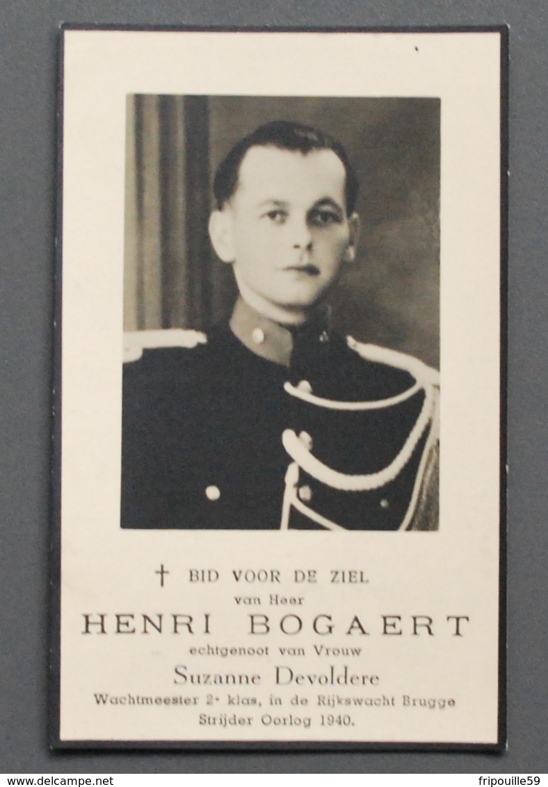 Image Pieuse - Henri Bogaert - Wachtmeester 2e Klas In De Rijkswacht Brugge - Strijder Oorlog 1940 - Uit. Ingelmunster - Images Religieuses