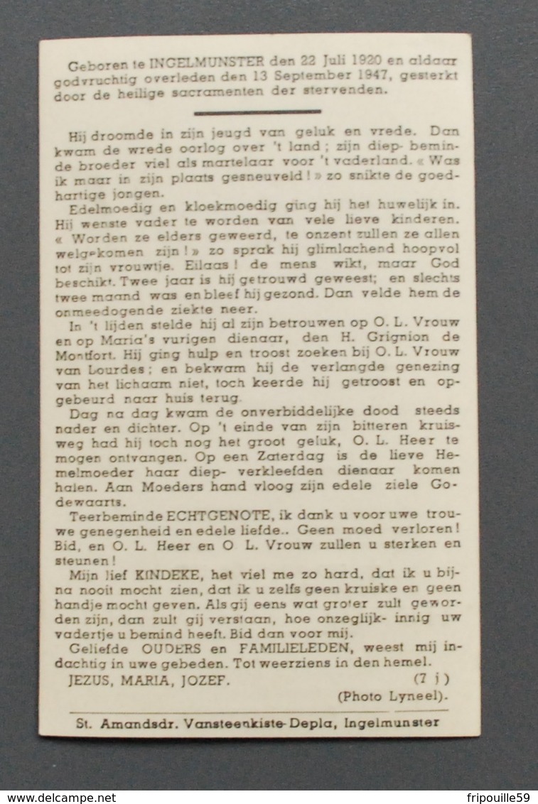 Image Pieuse - Henri Bogaert - Wachtmeester 2e Klas In De Rijkswacht Brugge - Strijder Oorlog 1940 - Uit. Ingelmunster - Devotion Images