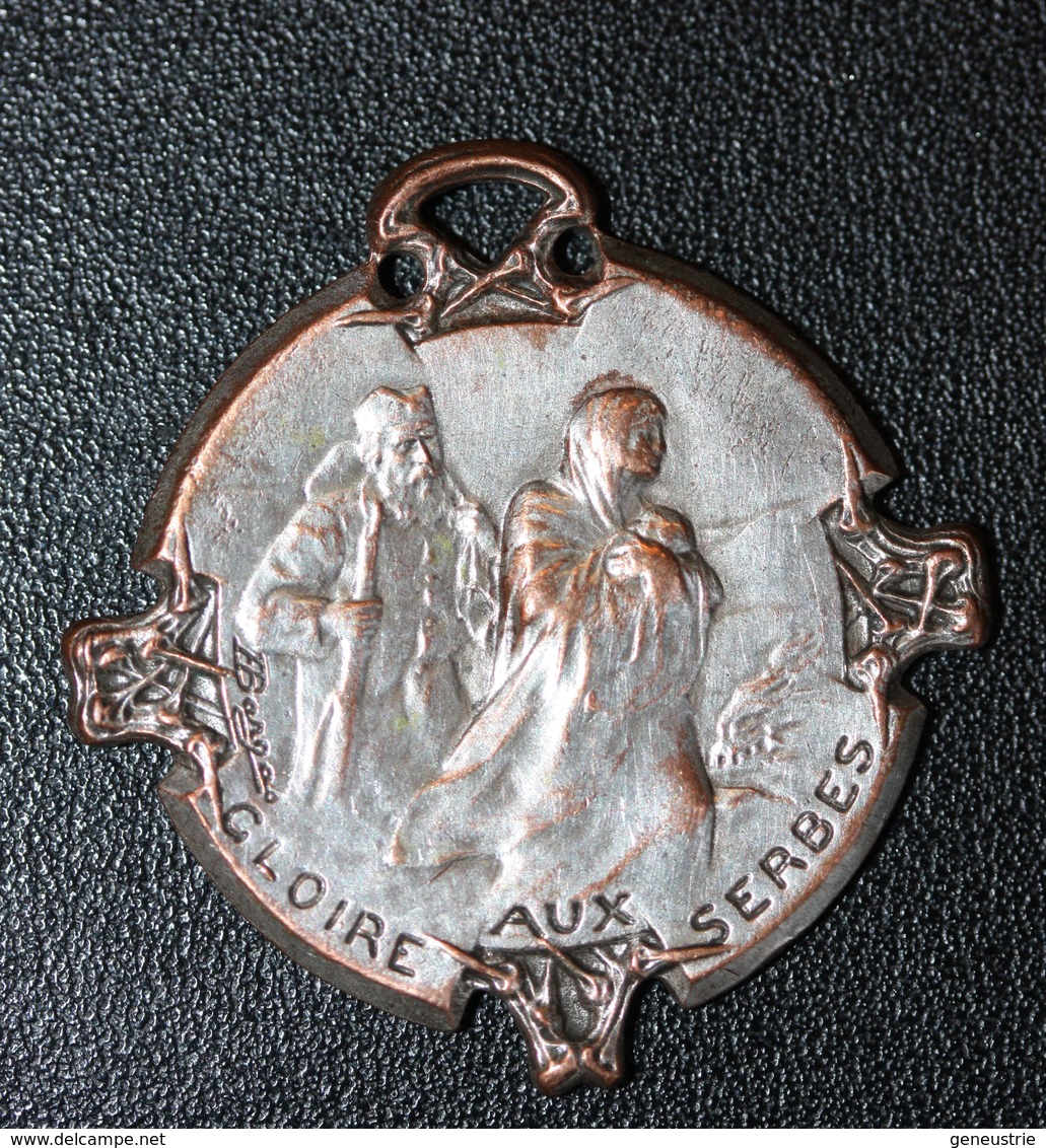 WWI Pendentif Médaille Laiton Nickelé - Journée De Poilu "Gloire Aux Serbes / 1916" WW1 - 1914-18