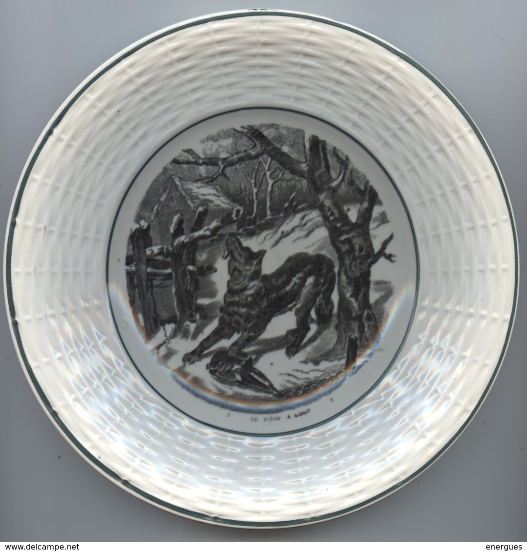 Céramique, 3 Assiettes  Digoin,, Chasse, Faisans,battue Chevreuils, Piège à Loup,dimensions: 18 Cm, XIXe  S - Digoin (FRA)