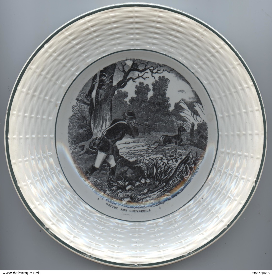 Céramique, 3 Assiettes  Digoin,, Chasse, Faisans,battue Chevreuils, Piège à Loup,dimensions: 18 Cm, XIXe  S - Digoin (FRA)