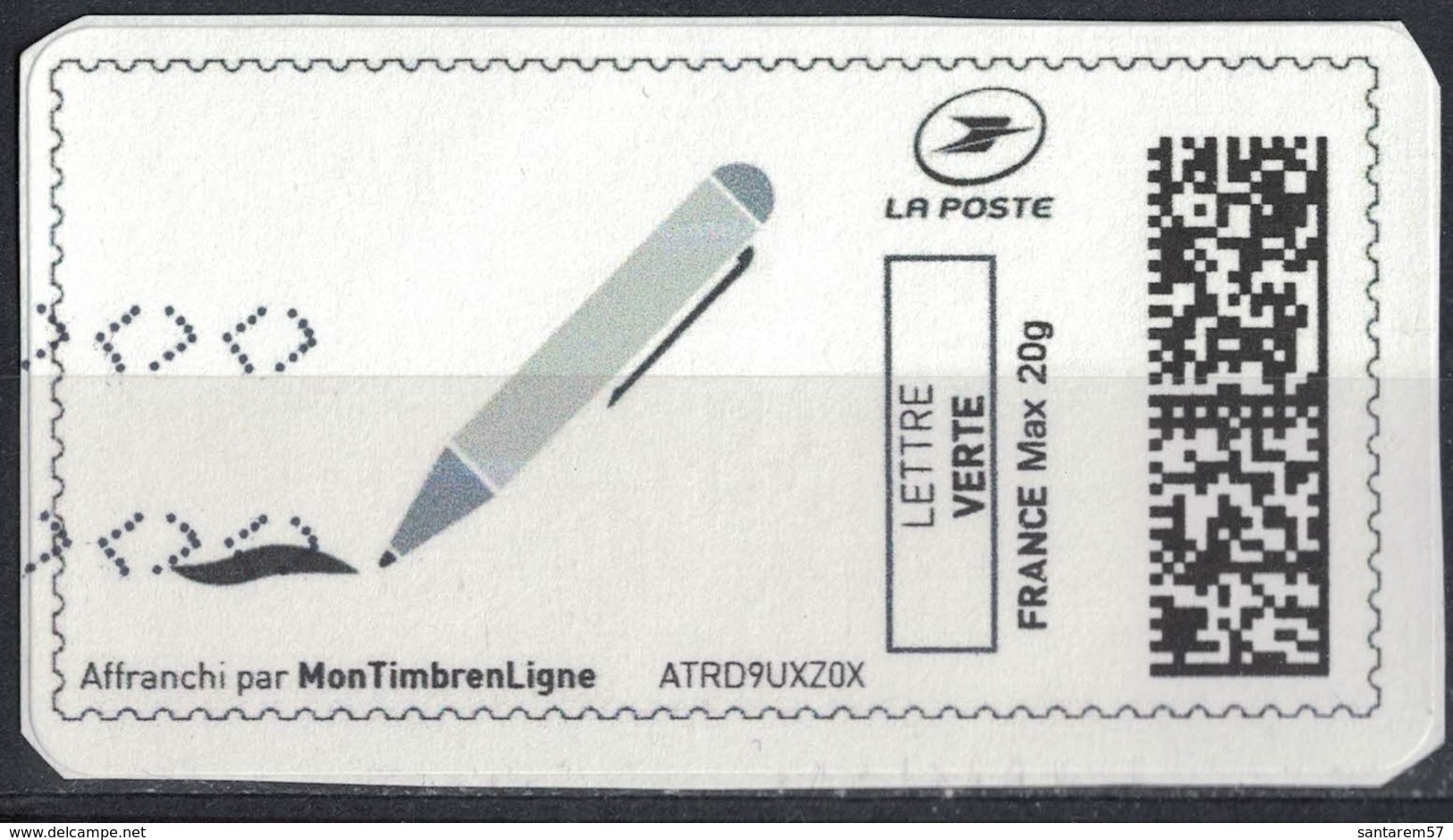 France Vignette Oblitérée Used Mon Timbre En Ligne Stylo Noir Et Blanc Sur Fragment SU - Sonstige & Ohne Zuordnung