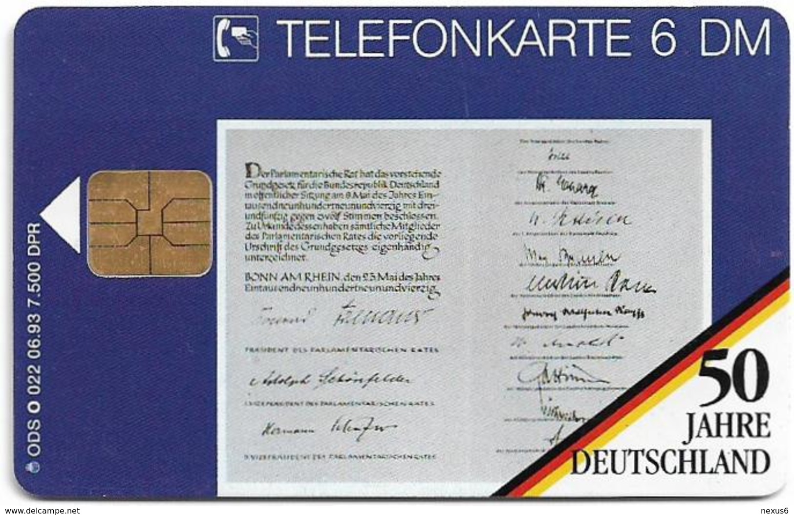 Germany - 50 Jahre Deutschland - Konrad Adenauer - O 0022 - 06.93, 6DM, 7.500ex, Used - O-Series : Séries Client