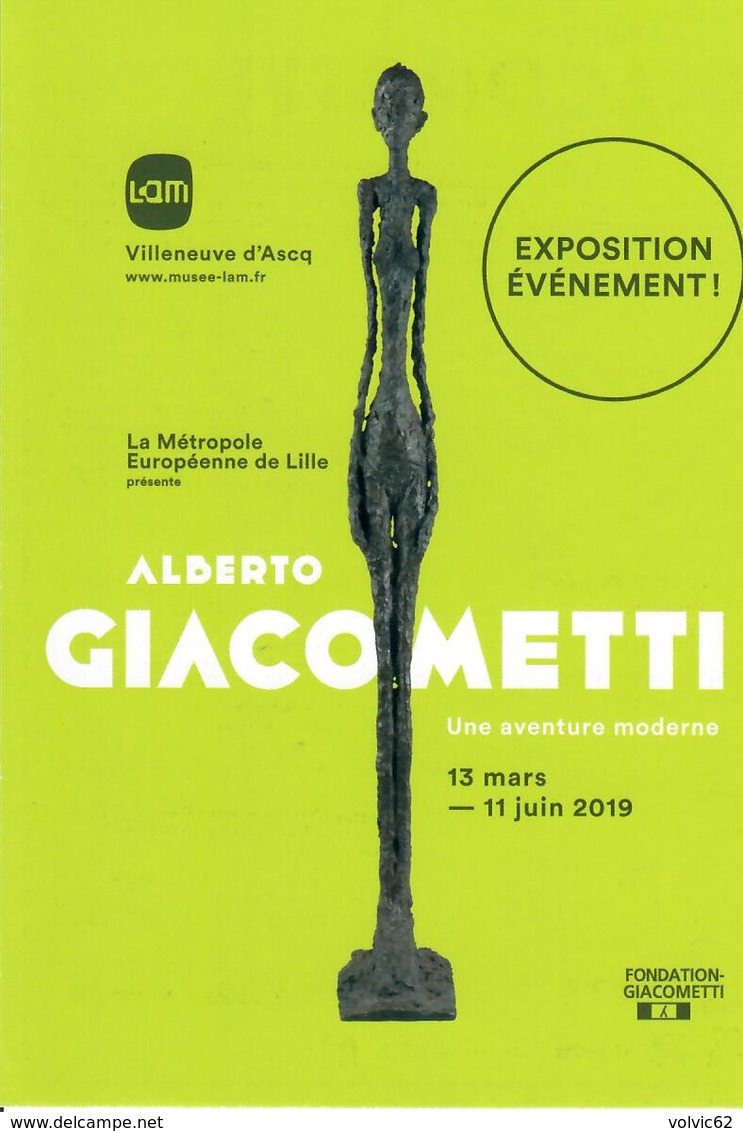 Carte Musée LAM Villeneuve Ascq  Alberto Giacometti  13 Mars 11 Juin 2019 - Autres & Non Classés