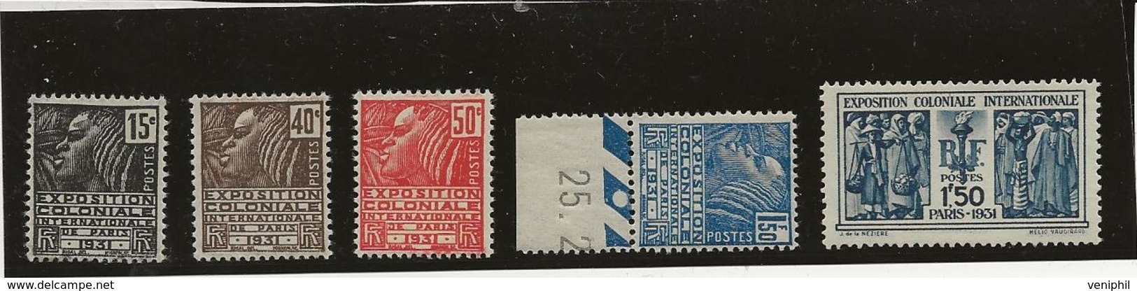 TIMBRES EXPO COLONIALE INTERNATIONALE PARIS 1931 - SERIE N° 270 A 274 NEUVE SANS CHARNIERE - COTE : 145 € - Ongebruikt