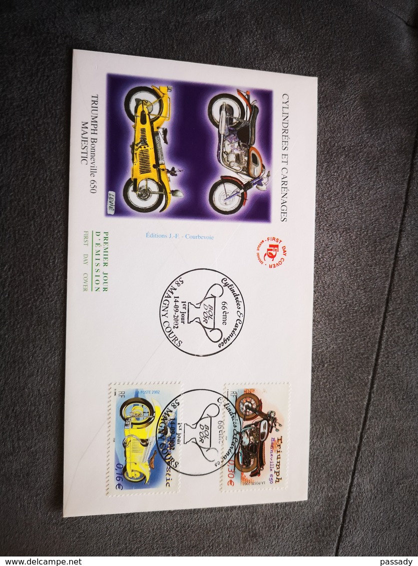 FRANCE FDC Enveloppe 1er Jour CYLINDREES & CARENAGES 2002  - Motos Collection Timbre Poste - 2000-2009