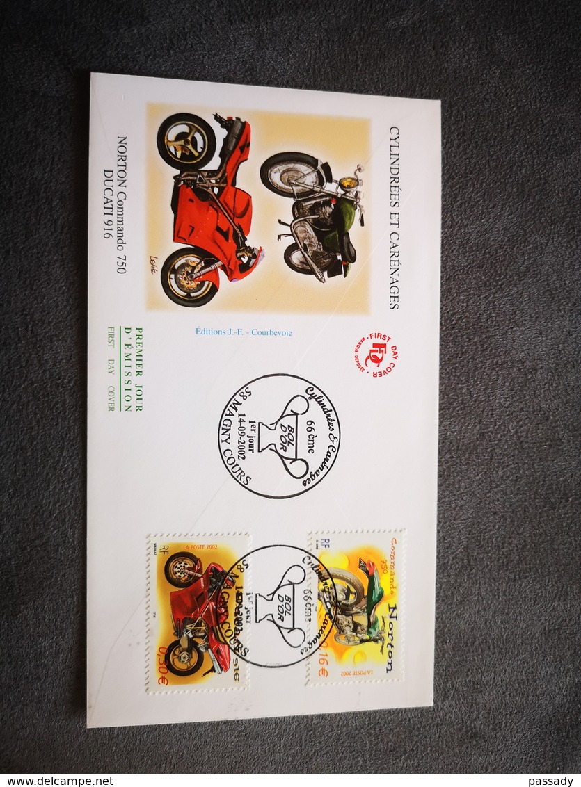 FRANCE FDC Enveloppe 1er Jour CYLINDREES & CARENAGES 2002  - Motos Collection Timbre Poste - 2000-2009