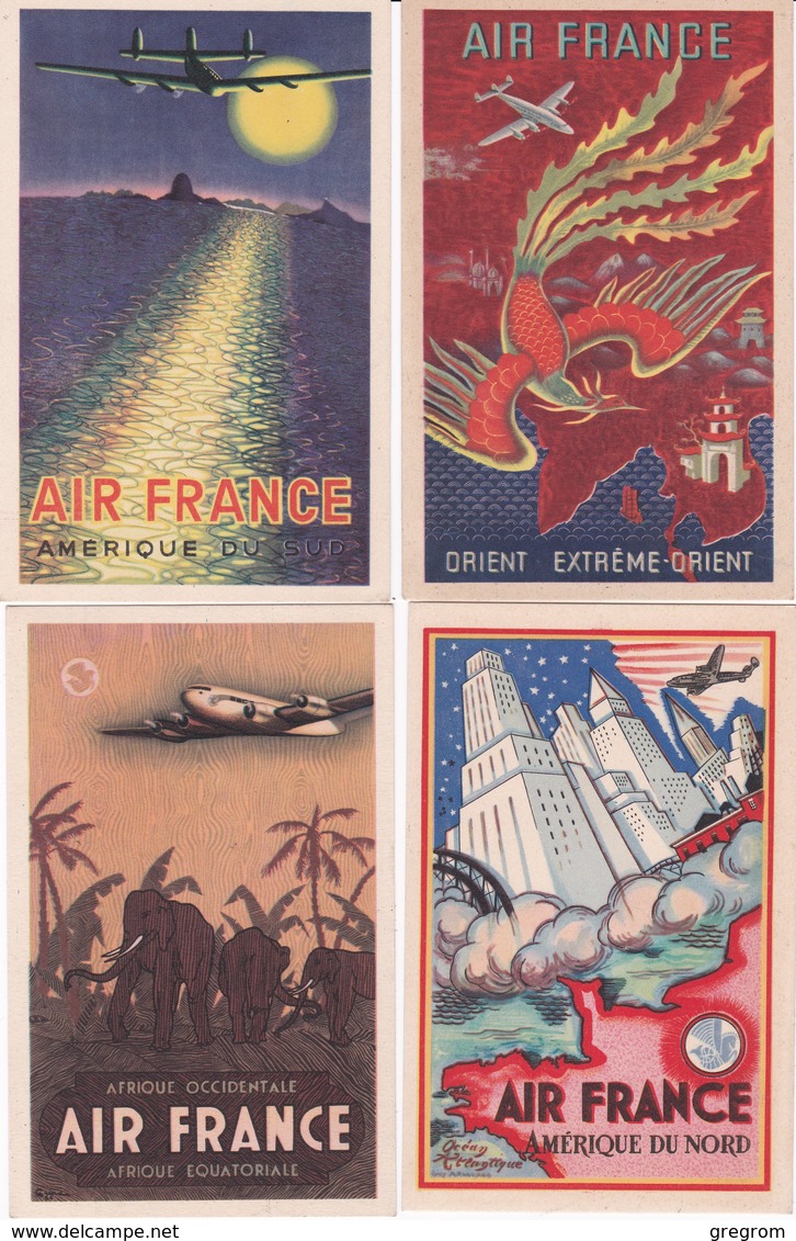 AIR FRANCE Cpa ,  Réseau Aérien Mondial Lot De 9 Cartes Anciennes Affiches Différentes , Aviation - Autres & Non Classés