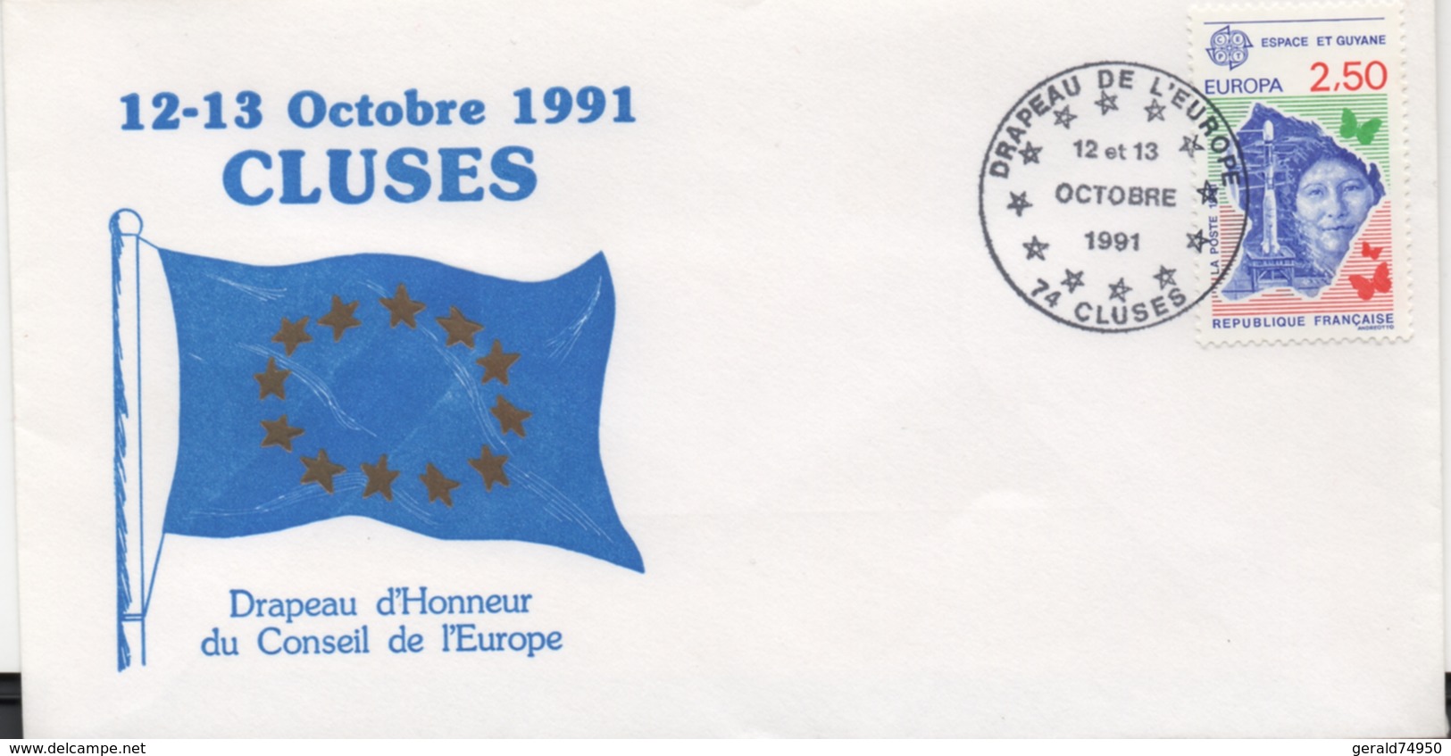 Enveloppe Commémorative De La Remise Du Drapeau D'honneur Du Conseil De L'Europe à La Ville De Cluses (Haute-Savoie) - Autres & Non Classés