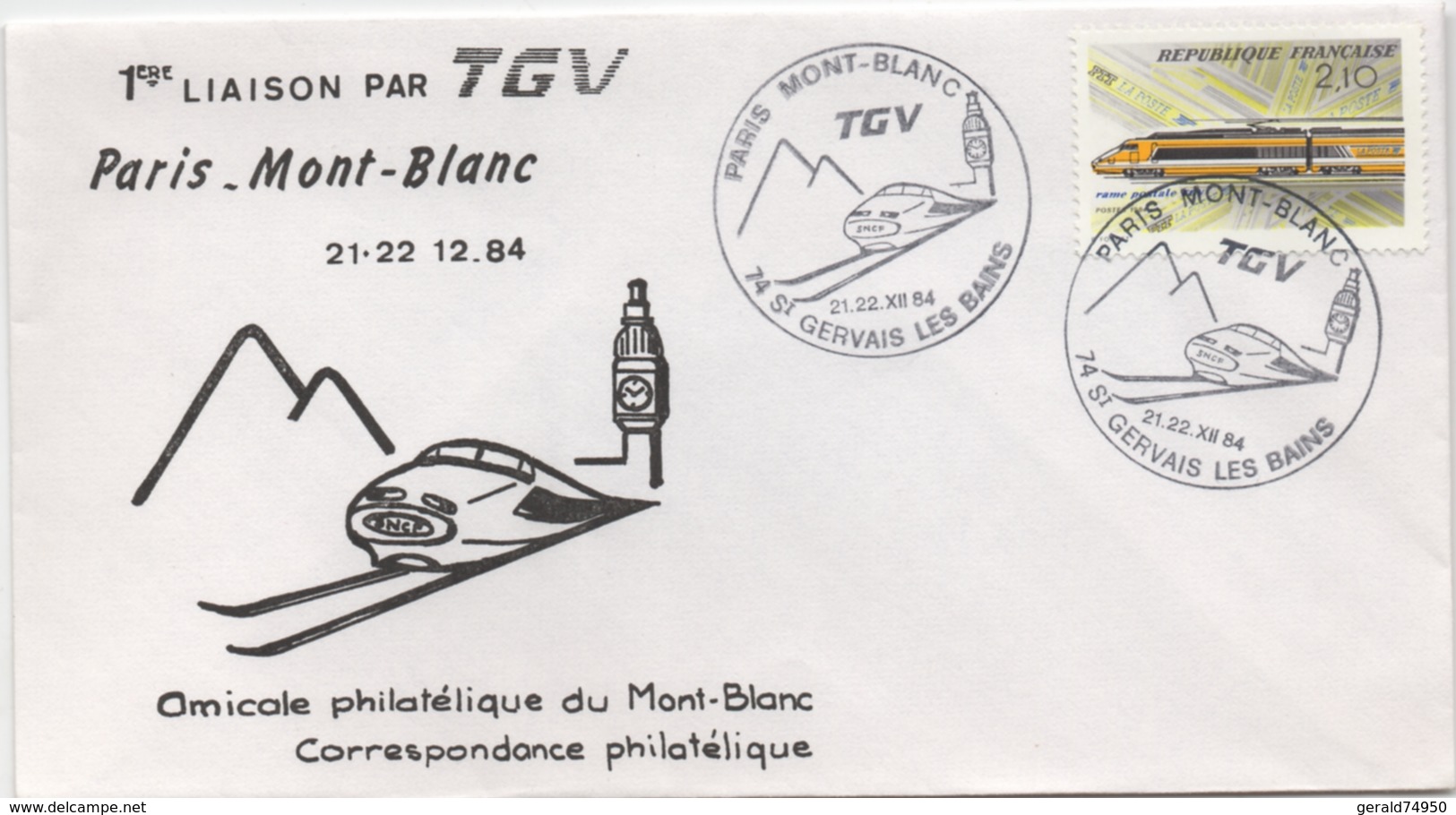 Enveloppe Commémorative De La 1ère Liaison Par TGV Entre Paris Et Le Mont-Blanc (Haute-Savoie) - Other & Unclassified