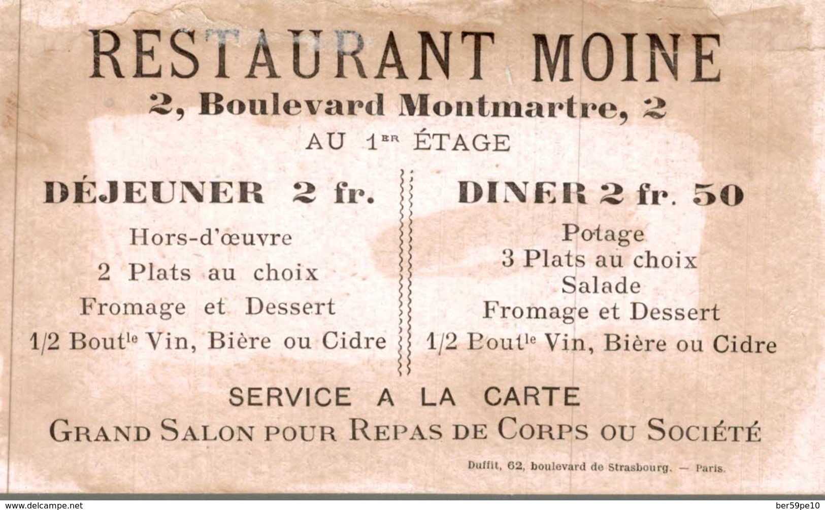 CHROMO RESTAURANT MOINE PARIS  VERSAILLES BASSIN D'ENCELADE - Autres & Non Classés