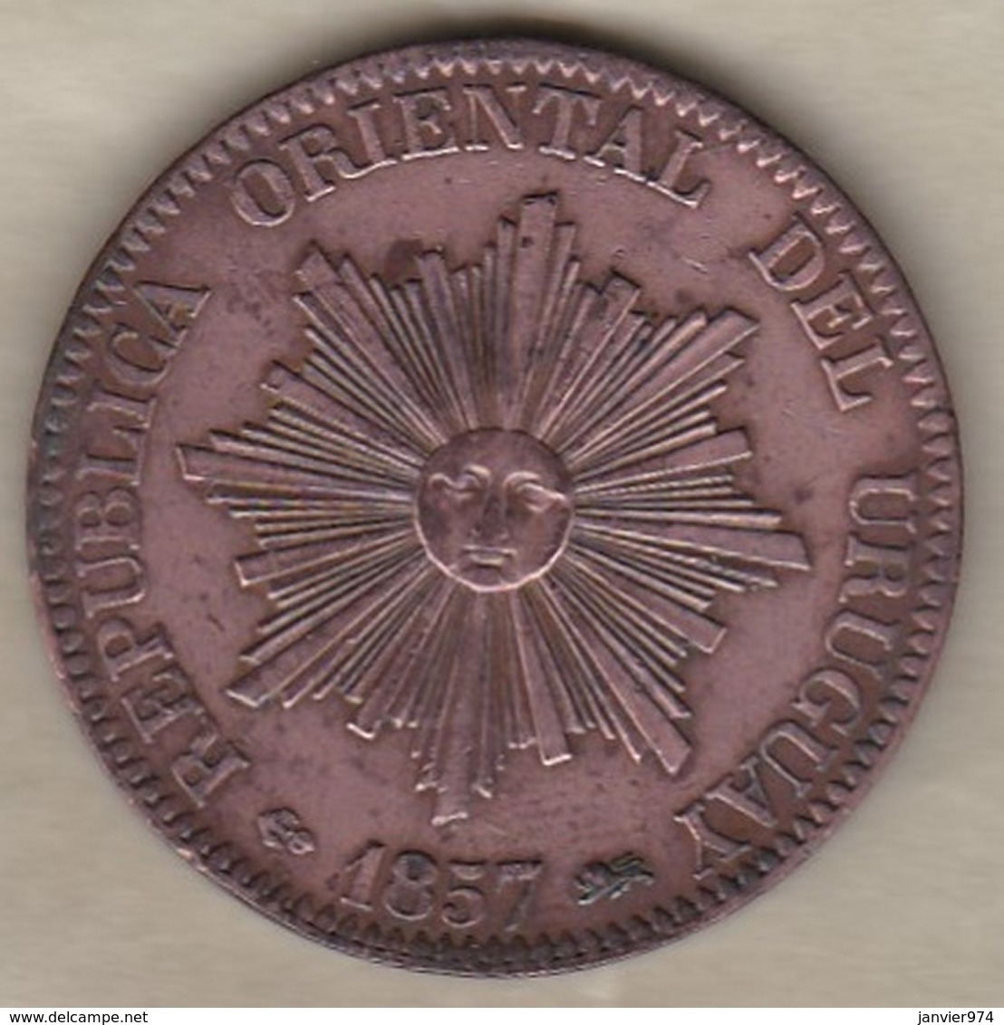 Uruguay 20 Centesimos 1857 D Lyon, En Cuivre , KM# 9. SUP / XF - Uruguay