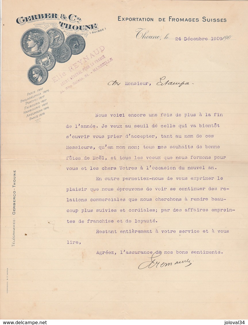 Suisse Facture Lettre Illustrée 24/12/1909 GERBER & Cie Fromages Suisses THOUNE - Suisse