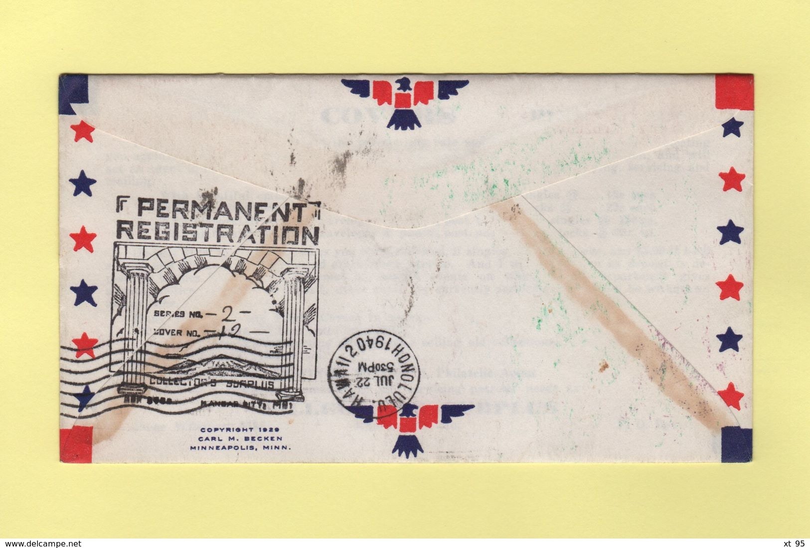 1ere Traversee Nouvelle Caledonie Etats Unis - 21 Juil 1940 - Noumea Honolulu - Muller N°21 - Storia Postale