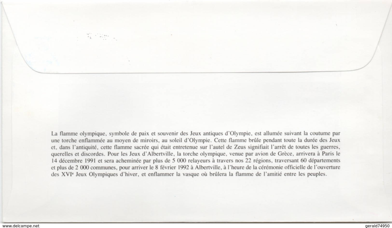 Enveloppe Commémorative - Passage De La Flamme Olympique à Annecy En 1992 Pour Les J.O. D'Albertville (1992) - Autres & Non Classés