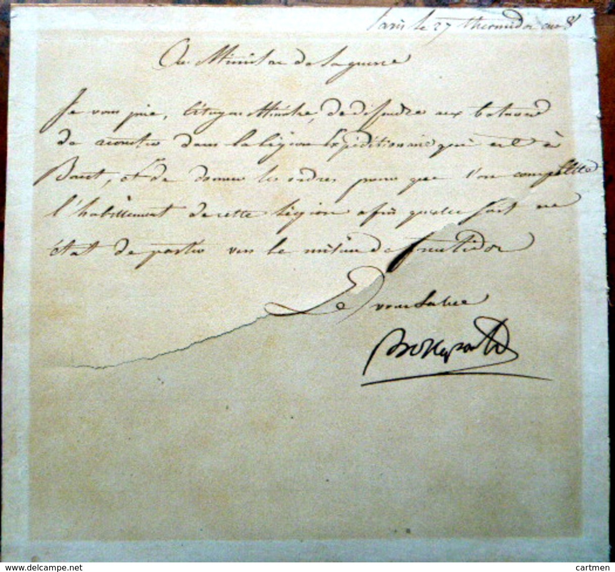 NAPOLEON BONAPARTE LETTRE AUTOGRAPHE SIGNEE DE SA MAIN ADRESSEE AU GENERAL BERTHIER 1790 - Autres & Non Classés