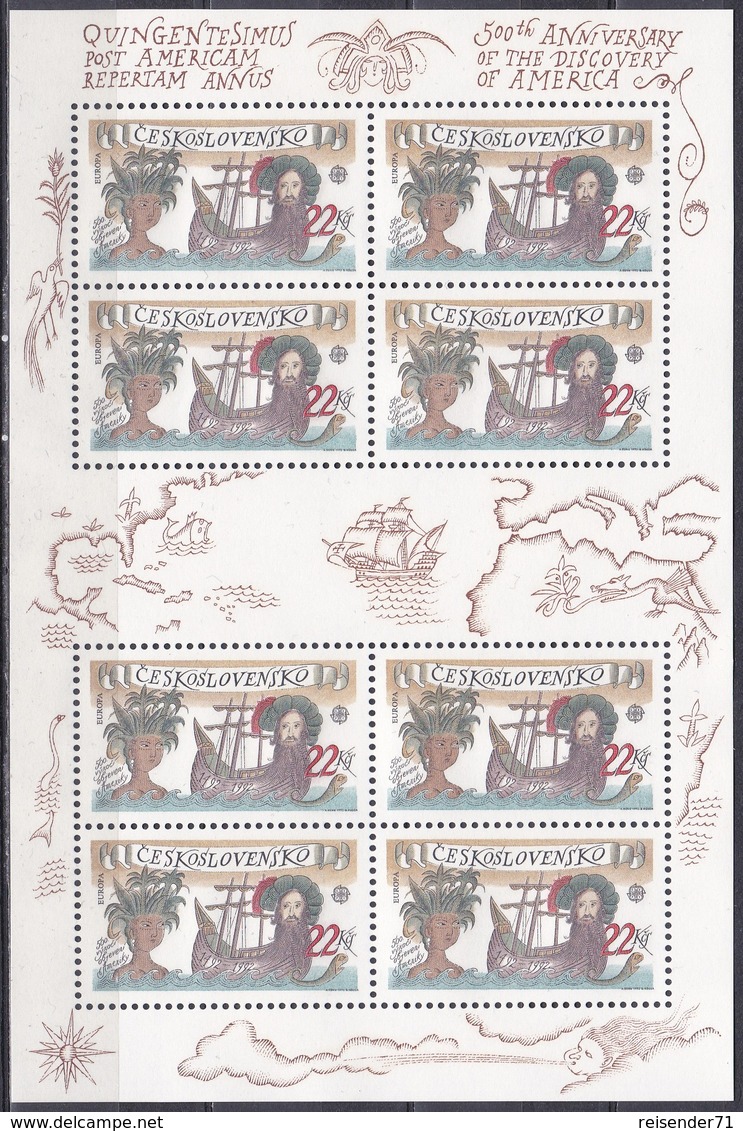 Tschechoslowakei Czechoslovakia CSSR 1992 Europa CEPT Entdeckungen Amerika Kolumbus Columbus Schiffe Ships, Mi. 3114 ** - Unused Stamps