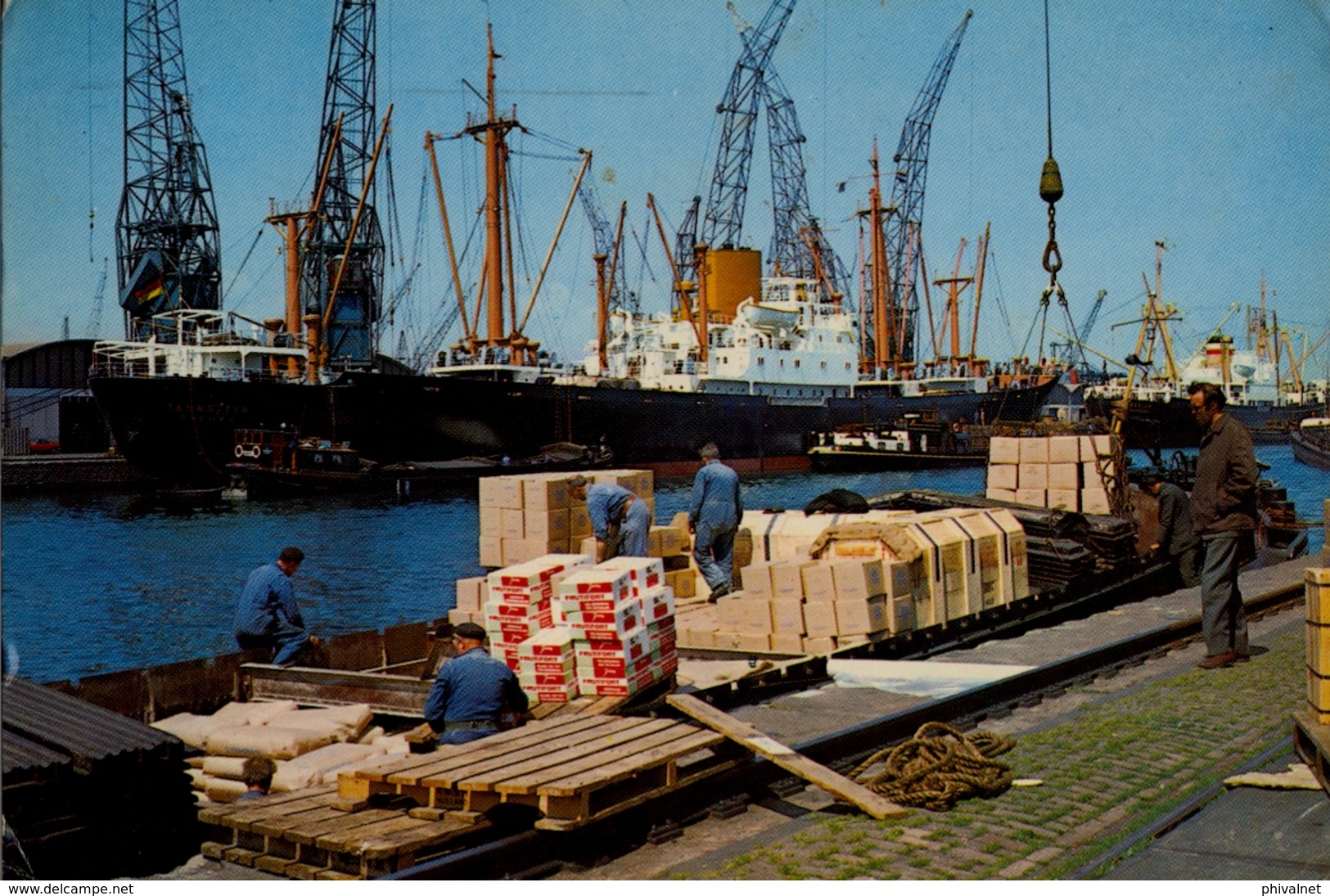 HOLANDA , TARJETA POSTAL CIRCULADA , ACTIVIDAD EN EL PUERTO DE AMSTERDAM , TEMA BARCOS  , VER FOTO. - Comercio