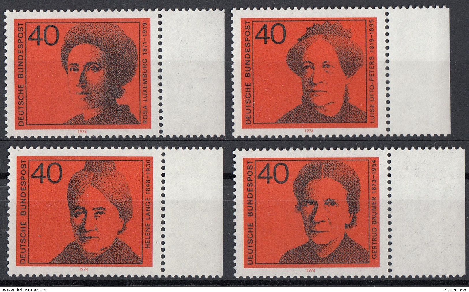 Germania 1974 Sc. 1128/1131 Luxemburg Otto-Peters Lange Baumer Scrittrice Attivista Diritti Donne Germany Full Set MNH - Scrittori