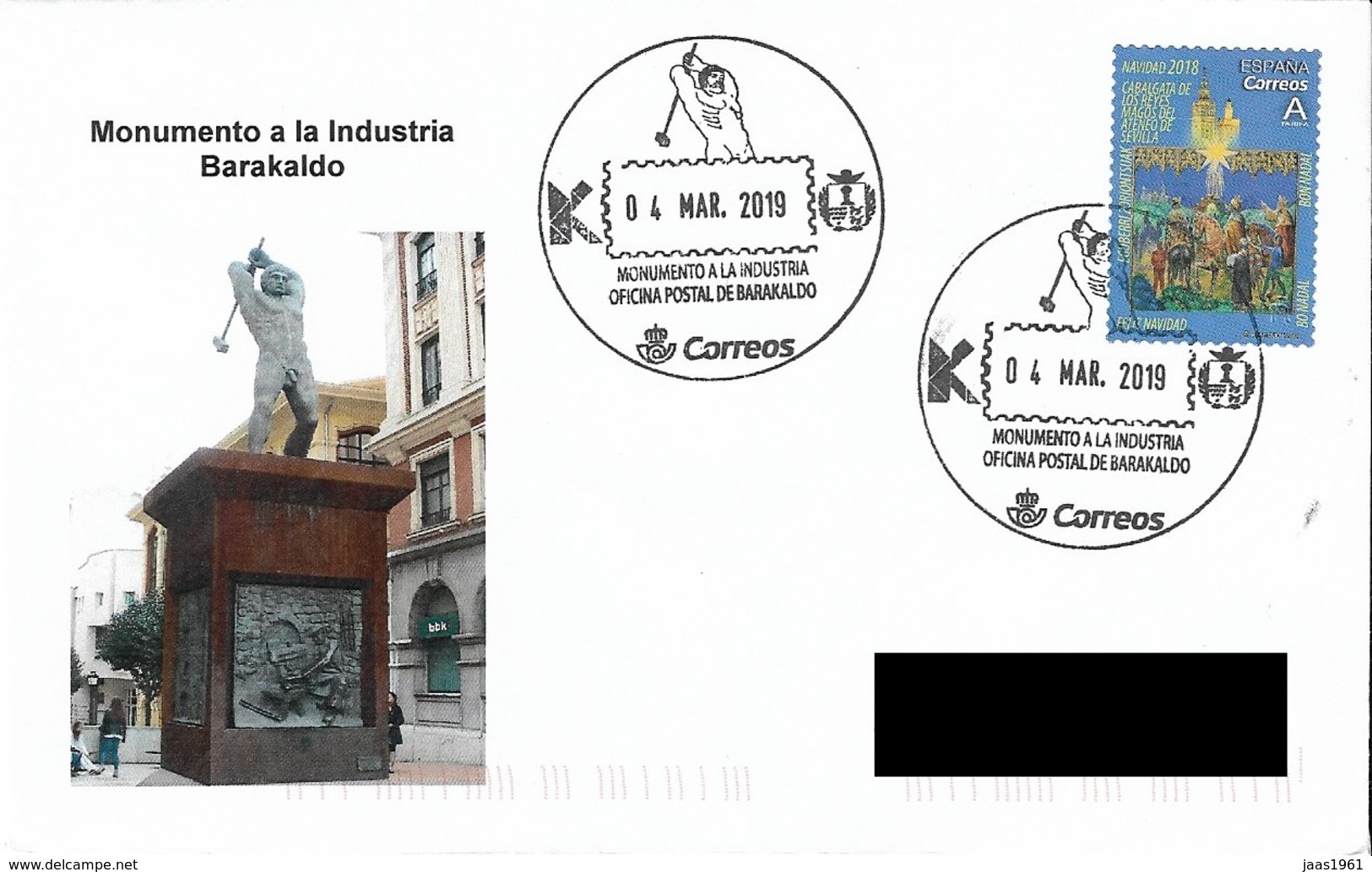 SPAIN. POSTMARK MONUMENT TO THE INDUSTRY. BARAKALDO. 2019 - Máquinas Franqueo (EMA)