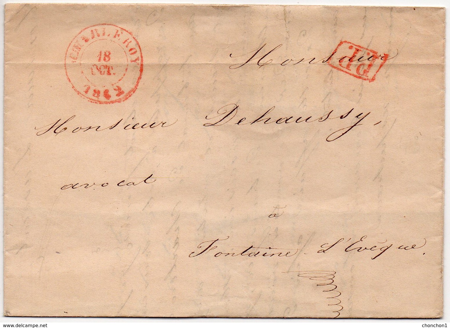LAC - BELGIQUE - 1842 - GILLY Via CHARLEROI CHARLEROY  Vers FONTAINE L'EVEQUE- Griffe PP -   AA6 - 1830-1849 (Belgique Indépendante)