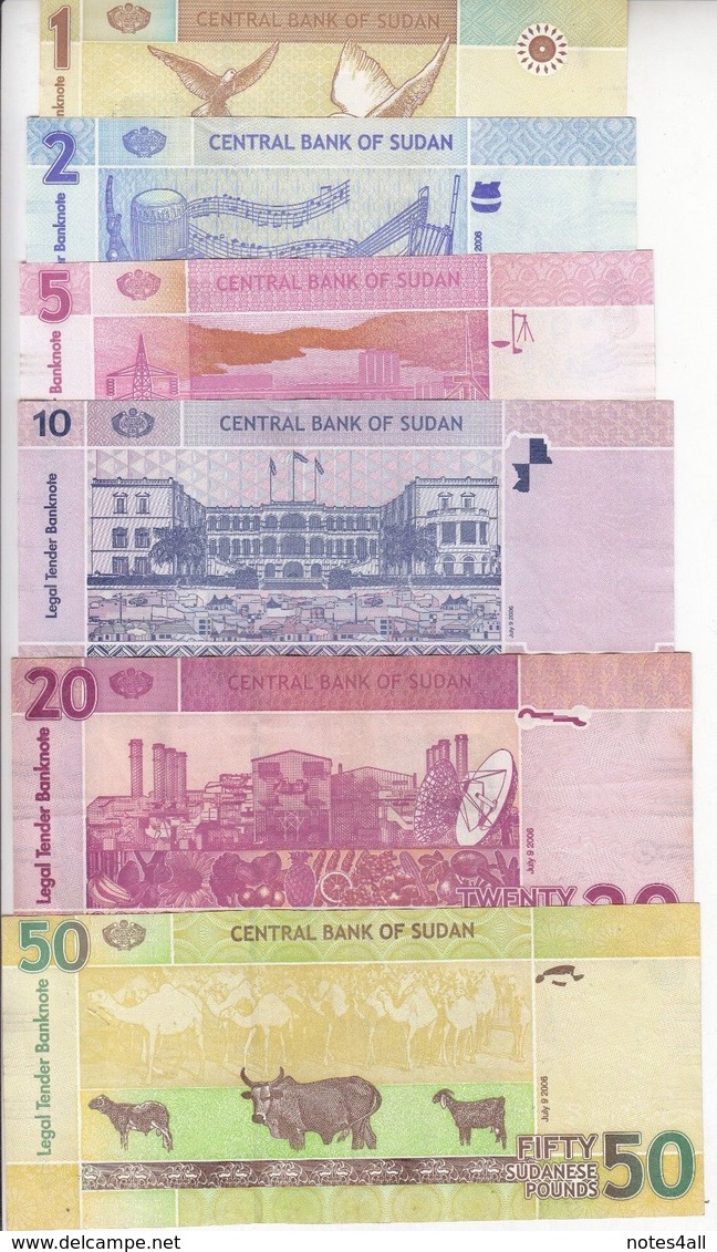 SUDAN 1 2 5 10 20 50 POUNDS 2006 P-64 65 66 67 68 69 VF Crisp SET - Sudan